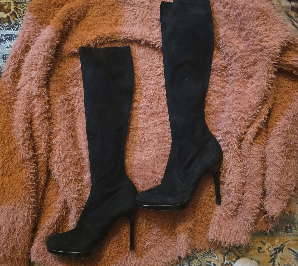 Vintage Stuart Weitzman Black Suede Over-the-Knee Stiletto Boots